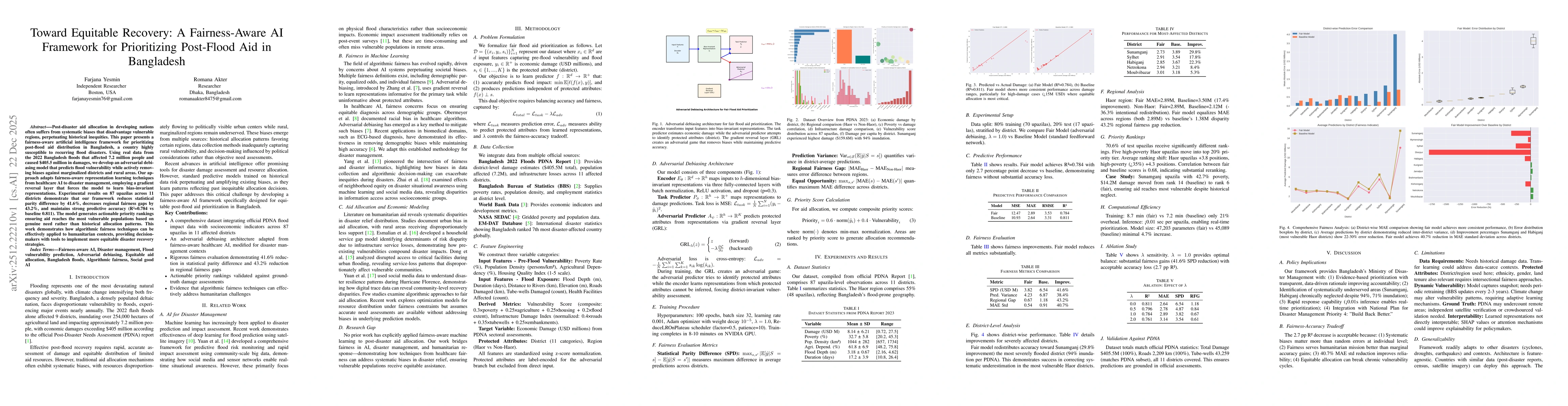 Thumbnail for Toward Equitable Recovery: A Fairness-Aware AI Framework for Prioritizing Post-Flood Aid in Bangladesh