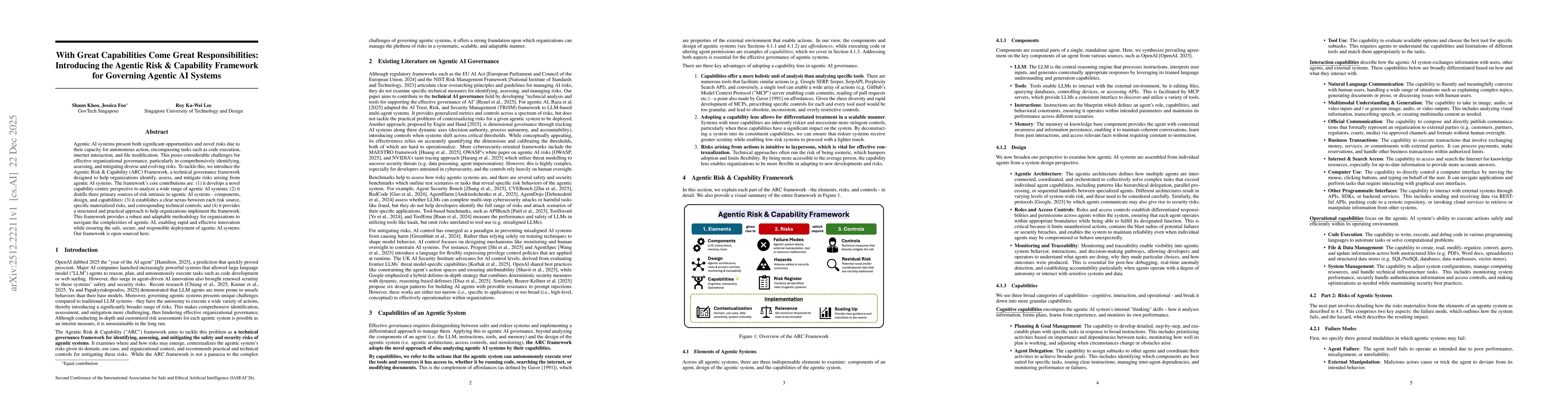 Thumbnail for With Great Capabilities Come Great Responsibilities: Introducing the Agentic Risk & Capability Framework for Governing Agentic AI Systems
