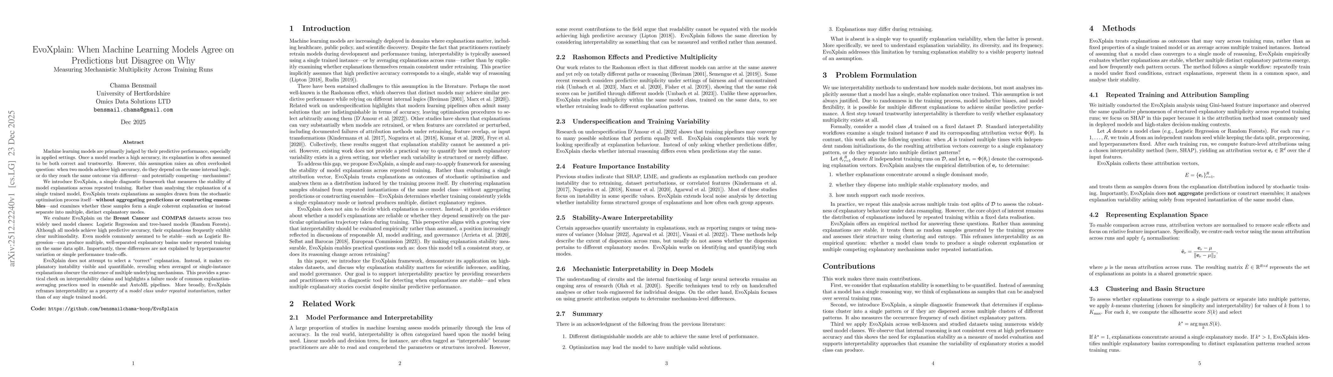 Thumbnail for EvoXplain: When Machine Learning Models Agree on Predictions but Disagree on Why -- Measuring Mechanistic Multiplicity Across Training Runs