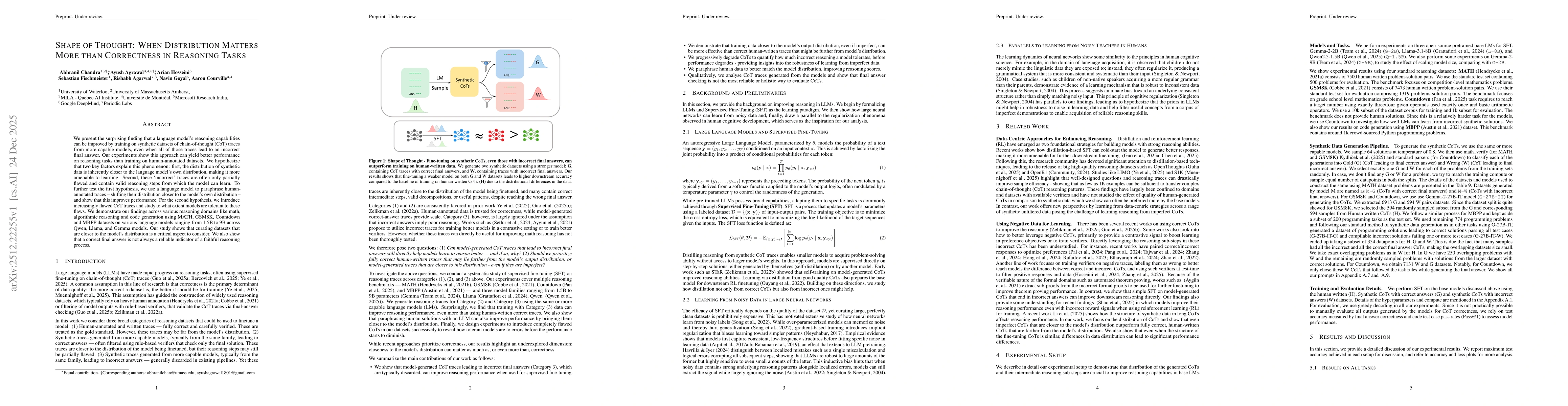Thumbnail for Shape of Thought: When Distribution Matters More than Correctness in Reasoning Tasks