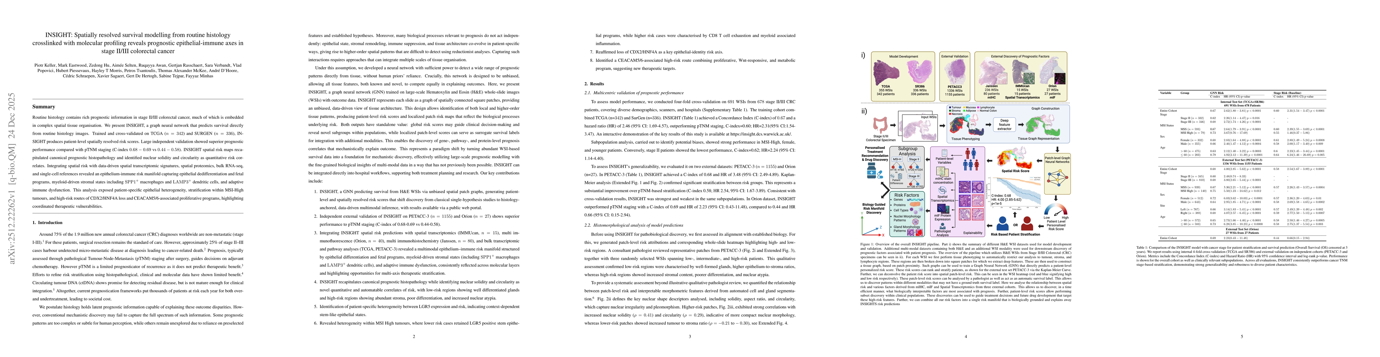 Thumbnail for INSIGHT: Spatially resolved survival modelling from routine histology crosslinked with molecular profiling reveals prognostic epithelial-immune axes in stage II/III colorectal cancer