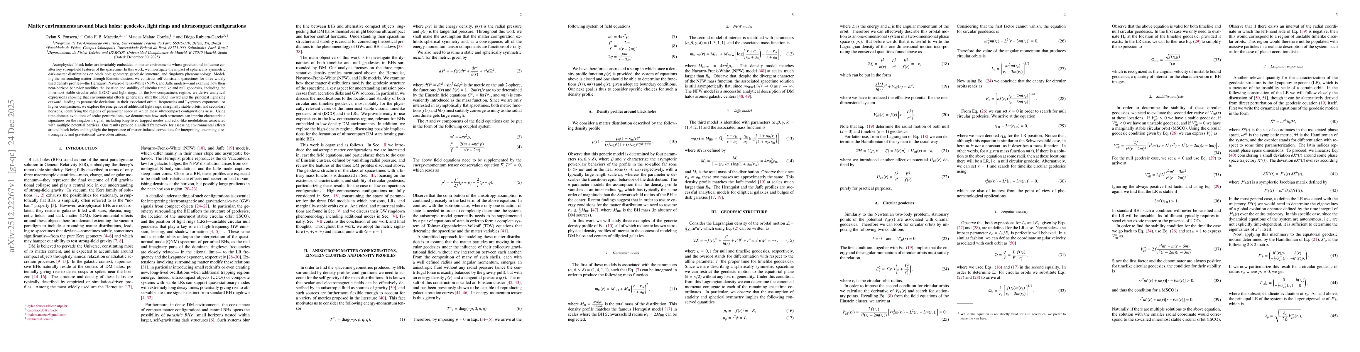Thumbnail for Matter environments around black holes: geodesics, light rings and ultracompact configurations