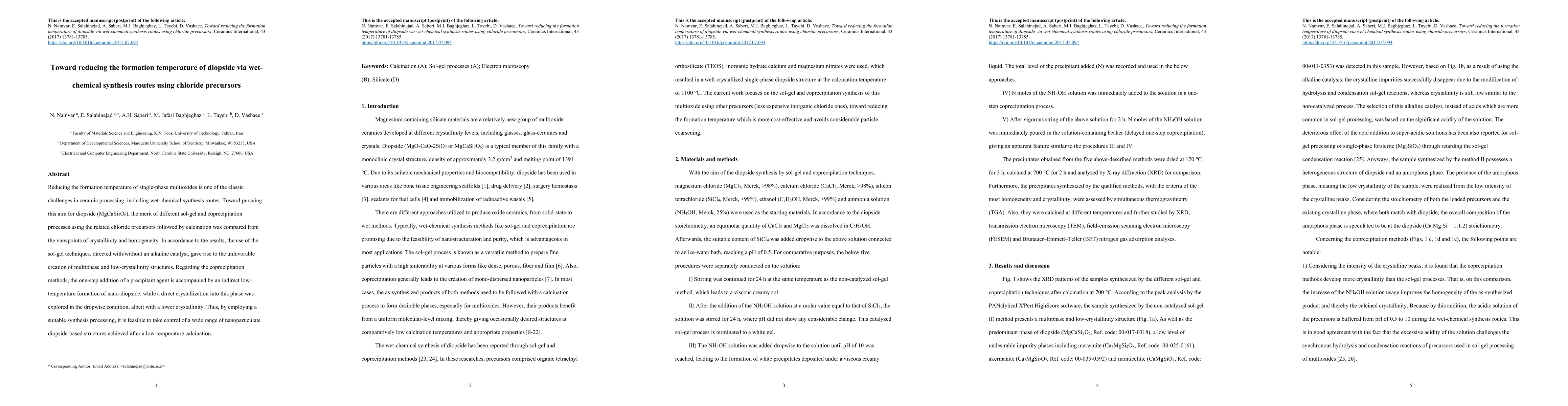 Thumbnail for Toward reducing the formation temperature of diopside via wet-chemical synthesis routes using chloride precursors