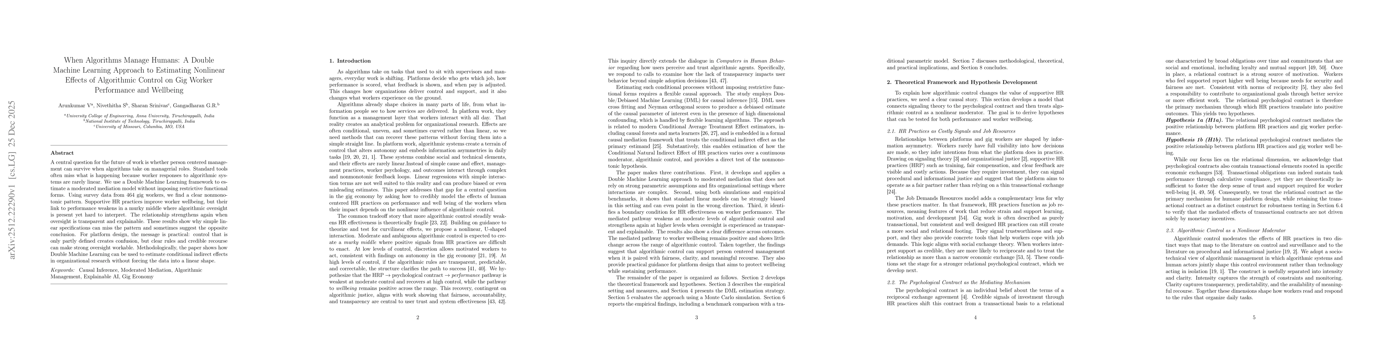 Thumbnail for When Algorithms Manage Humans: A Double Machine Learning Approach to Estimating Nonlinear Effects of Algorithmic Control on Gig Worker Performance and Wellbeing