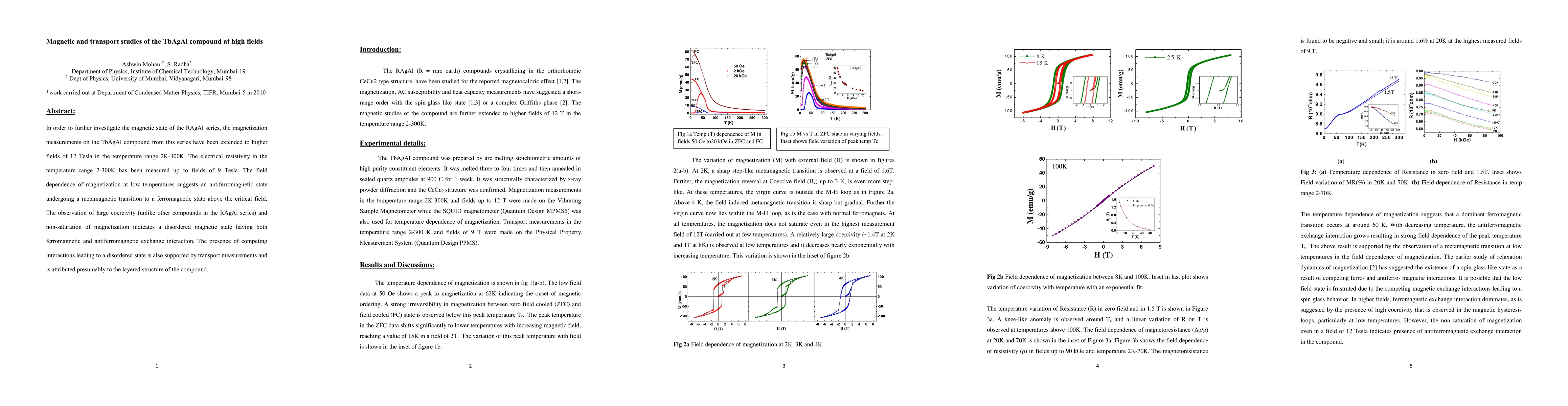Thumbnail for Magnetic and Transport Studies of the TbAgAl compound at high fields