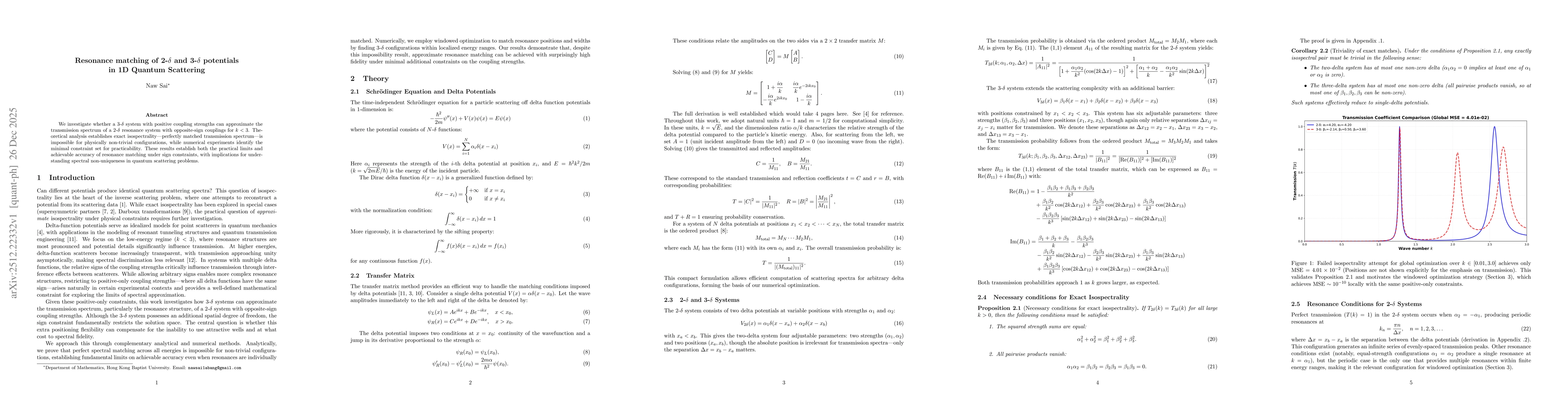 Thumbnail for Resonance matching of 2-$δ$ and 3-$δ$ potentials in 1D Quantum Scattering