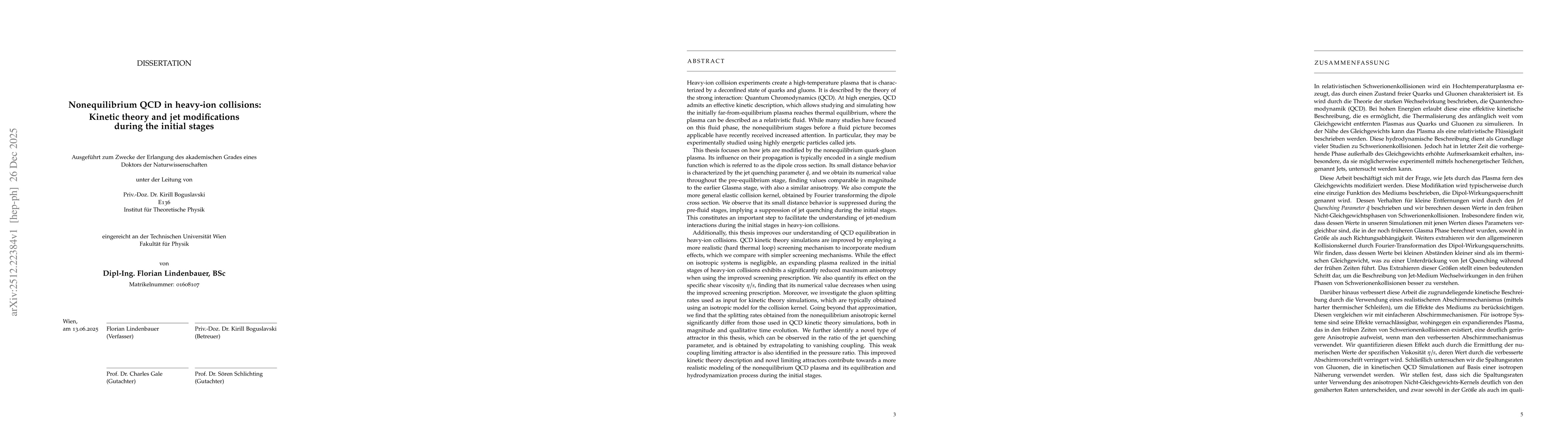 Thumbnail for Nonequilibrium QCD in heavy-ion collisions: Kinetic theory and jet modifications during the initial stages