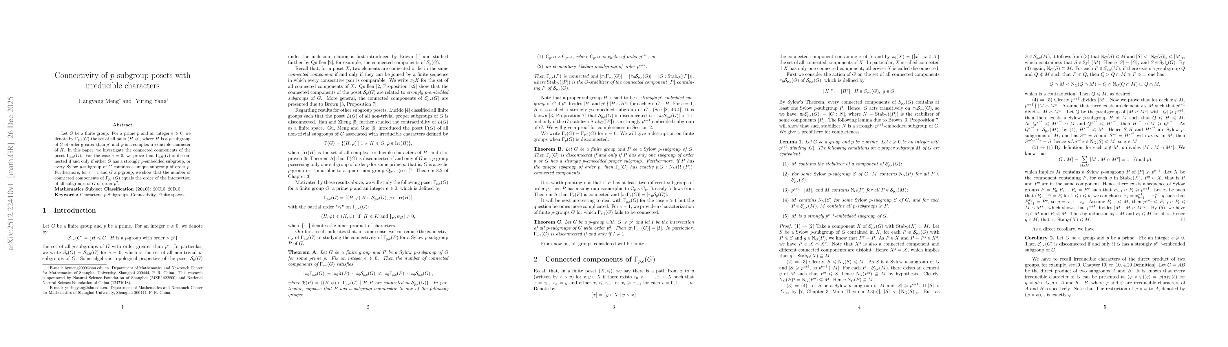 Thumbnail for Connectivity of $p$-subgroup posets with irreducible characters