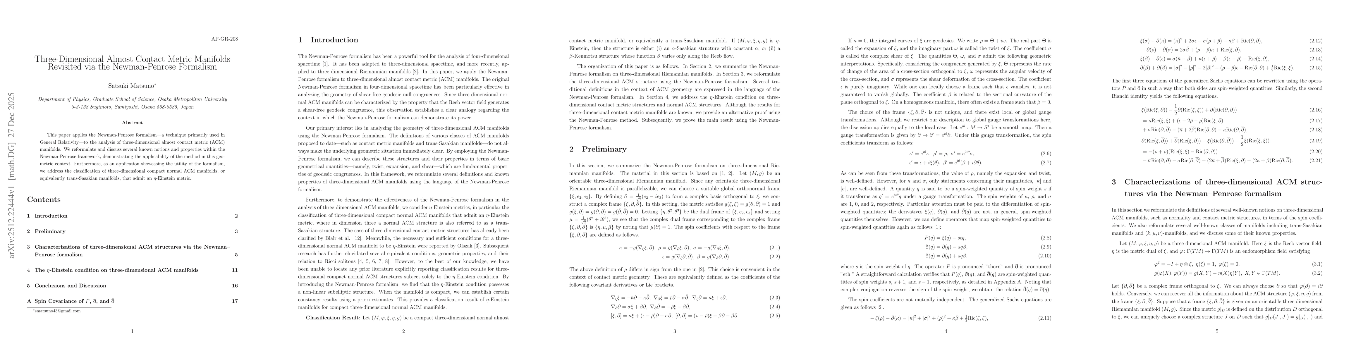 Thumbnail for Three-Dimensional Almost Contact Metric Manifolds Revisited via the Newman-Penrose Formalism