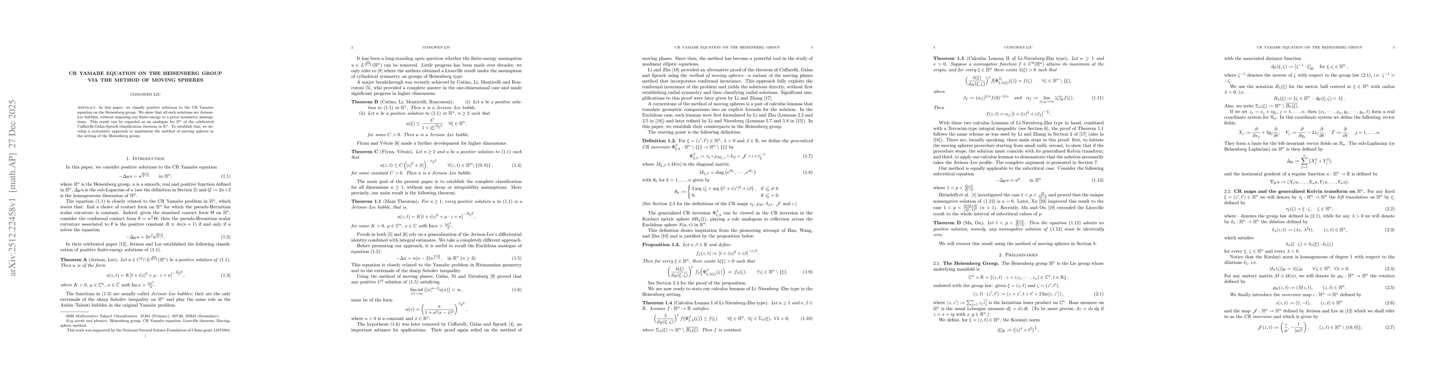 Thumbnail for CR Yamabe Equation on the Heisenberg Group via the method of moving spheres