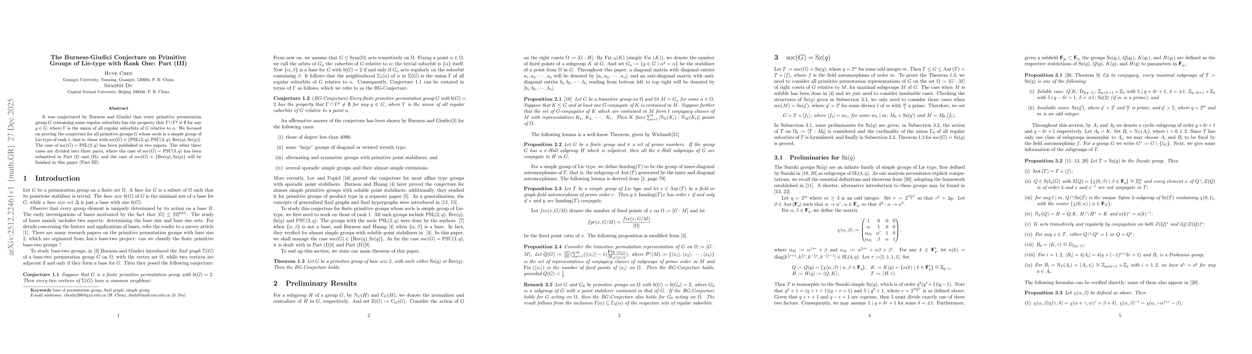 Thumbnail for The Burness-Giudici Conjecture on Primitive Groups of Lie-type with Rank One: Part (III)