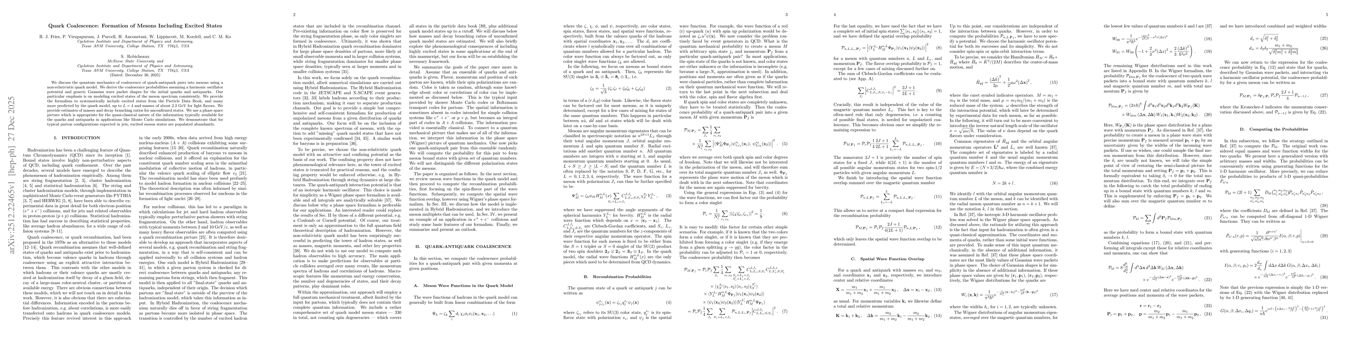 Thumbnail for Quark Coalescence: Formation of Mesons Including Excited States
