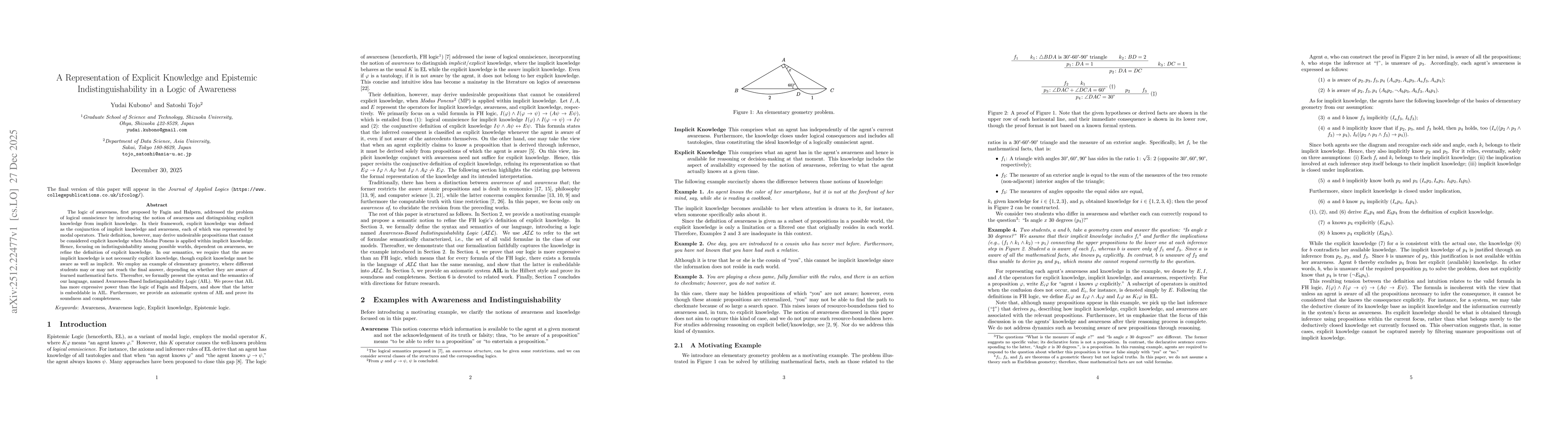 Thumbnail for A Representation of Explicit Knowledge and Epistemic Indistinguishability in a Logic of Awareness