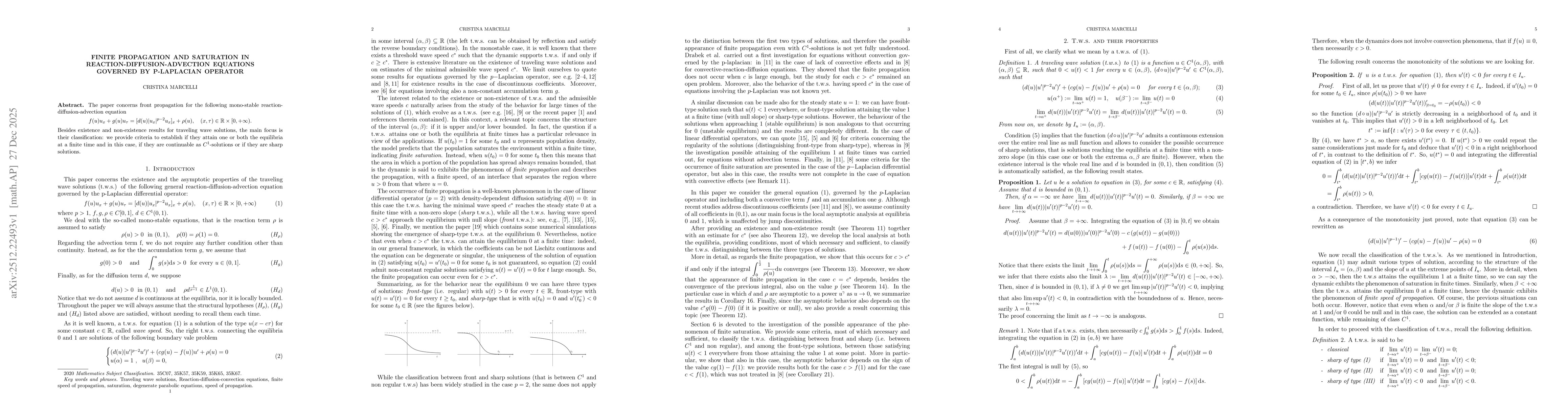 Thumbnail for Finite propagation and saturation in reaction-diffusion-advection equations governed by p-Laplacian operator