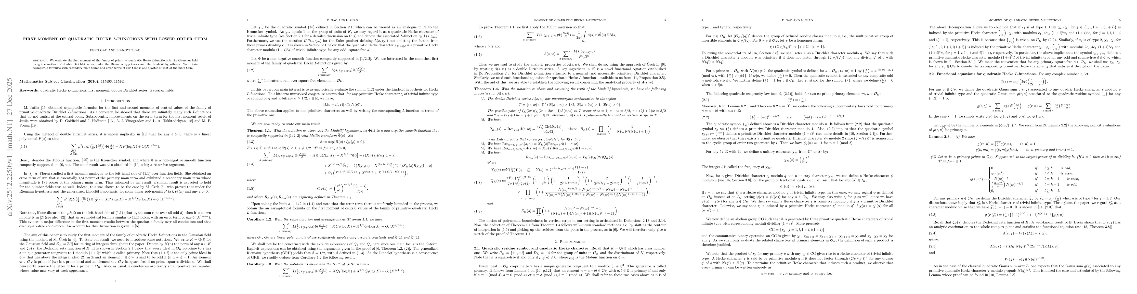 Thumbnail for First Moment of Quadratic Hecke $L$-Functions with Lower Order Term