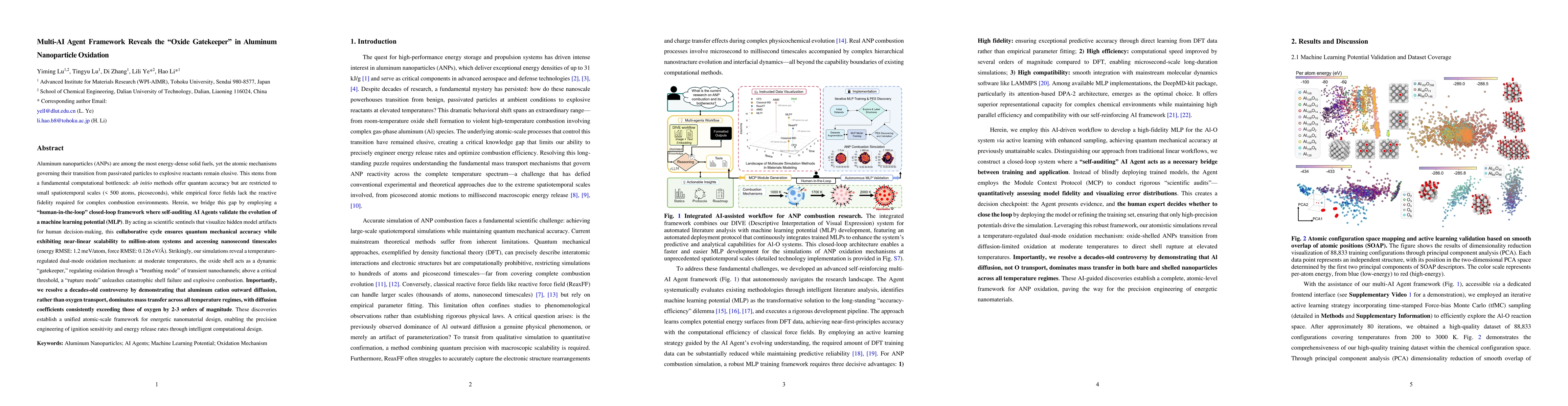 Thumbnail for Multi-AI Agent Framework Reveals the "Oxide Gatekeeper" in Aluminum Nanoparticle Oxidation