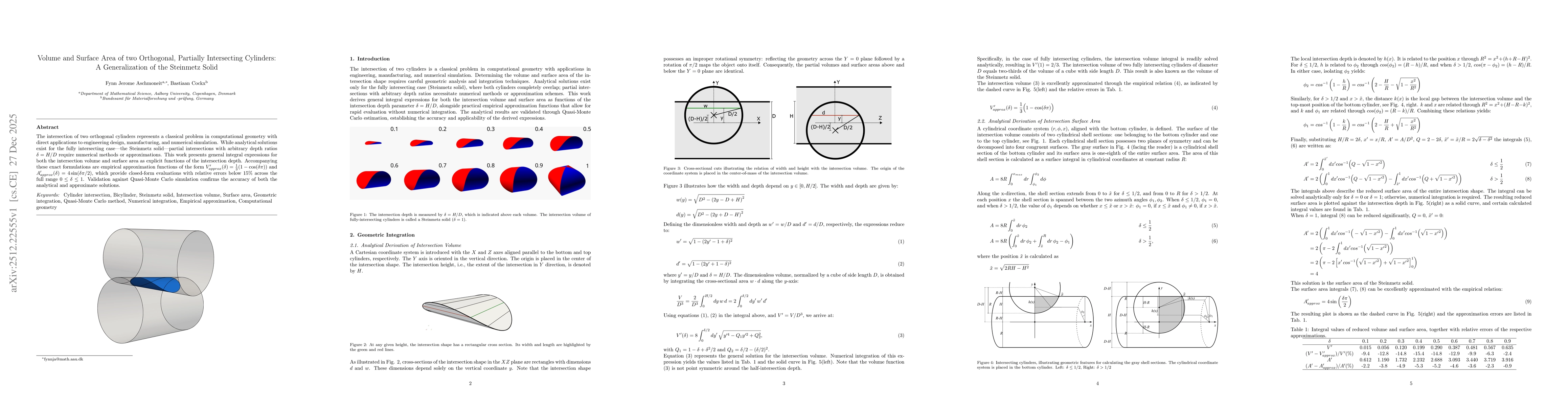 Thumbnail for Volume and Surface Area of two Orthogonal, Partially Intersecting Cylinders: A Generalization of the Steinmetz Solid