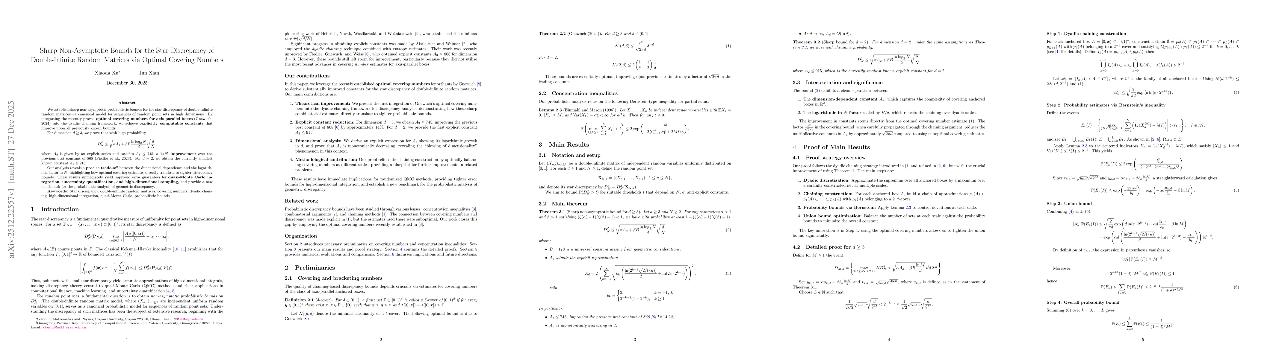 Thumbnail for Sharp Non-Asymptotic Bounds for the Star Discrepancy of Double-Infinite Random Matrices via Optimal Covering Numbers