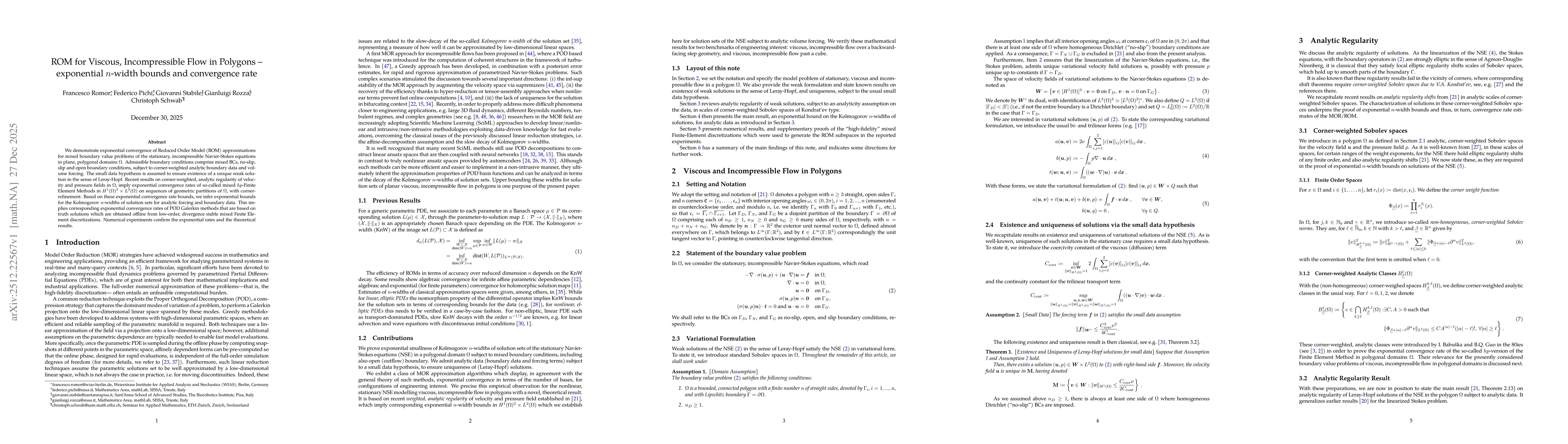 Thumbnail for ROM for Viscous, Incompressible Flow in Polygons -- exponential $n$-width bounds and convergence rate