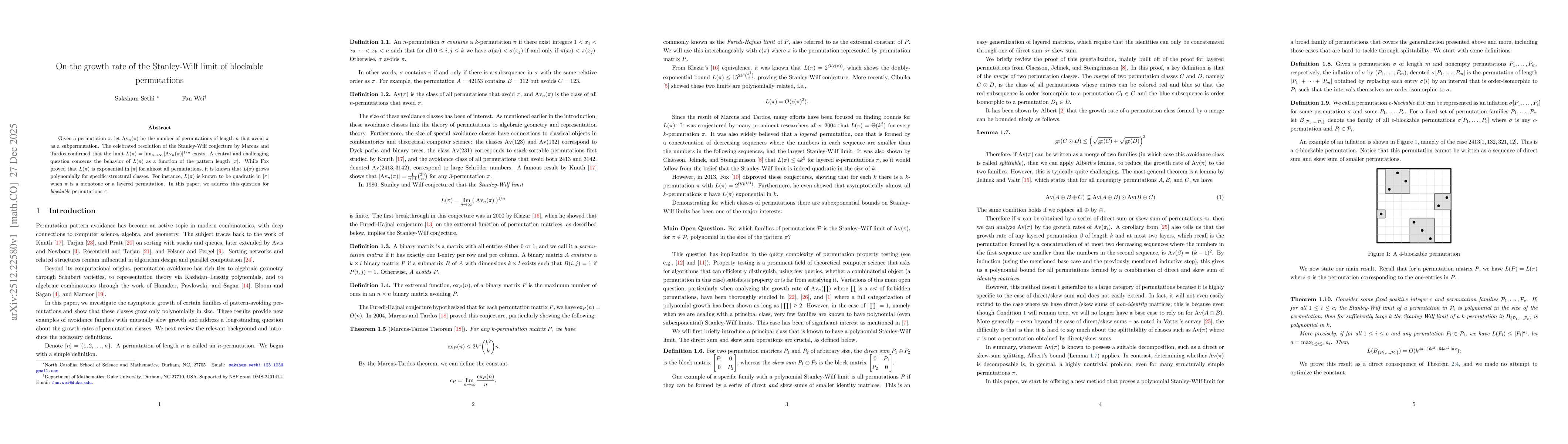 Thumbnail for On the growth rate of the Stanley-Wilf limit of blockable permutations