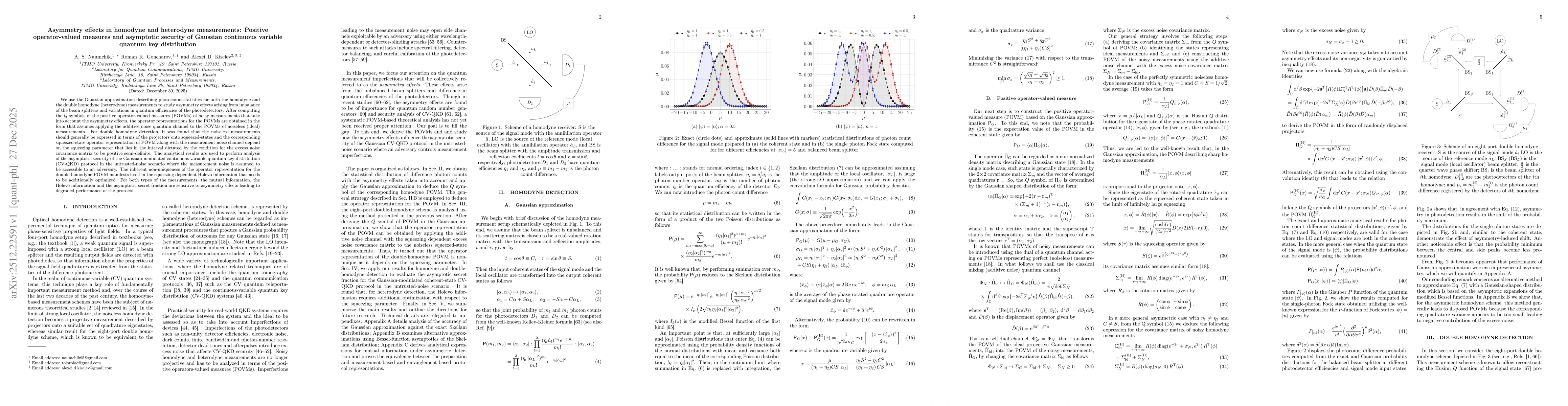Thumbnail for Asymmetry effects in homodyne and heterodyne measurements: Positive operator-valued measures and asymptotic security of Gaussian continuous variable quantum key distribution
