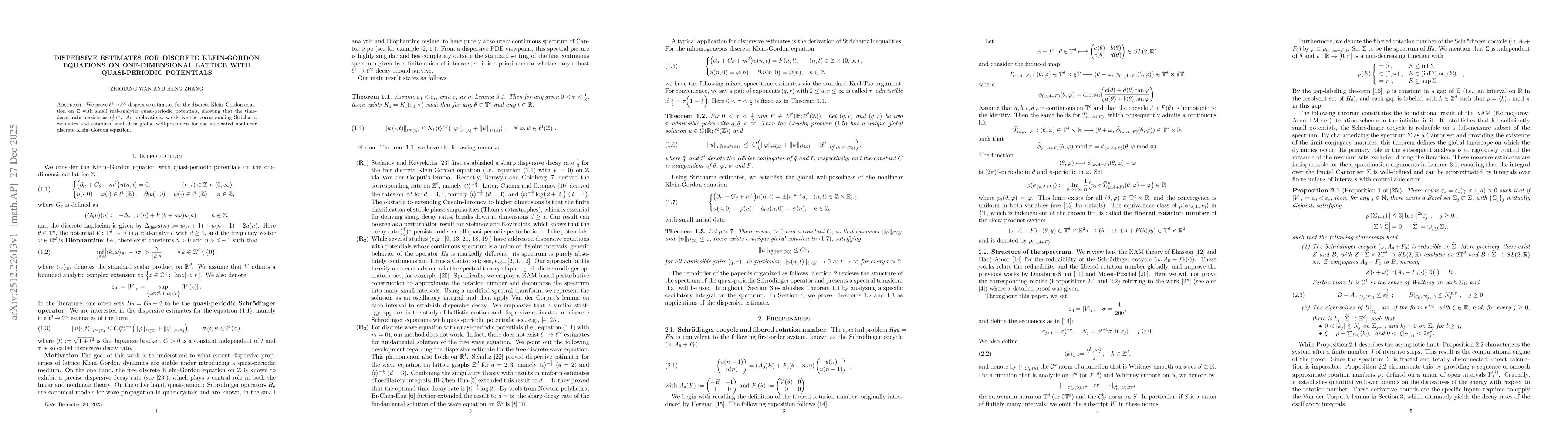 Thumbnail for Dispersive estimates for discrete Klein-Gordon equations on one-dimensional lattice with quasi-periodic potentials