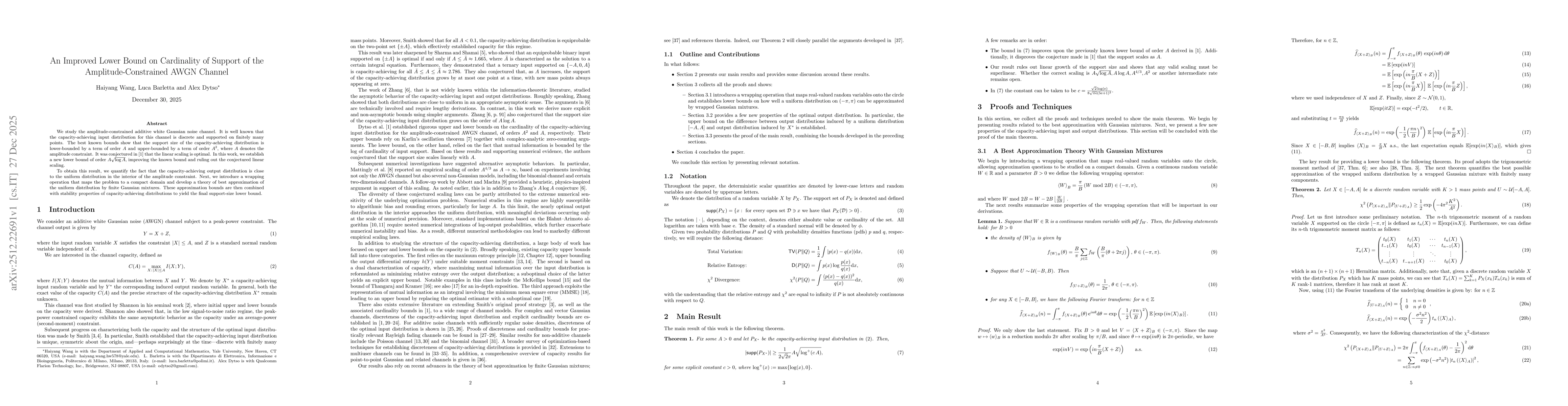 Thumbnail for An Improved Lower Bound on Cardinality of Support of the Amplitude-Constrained AWGN Channel
