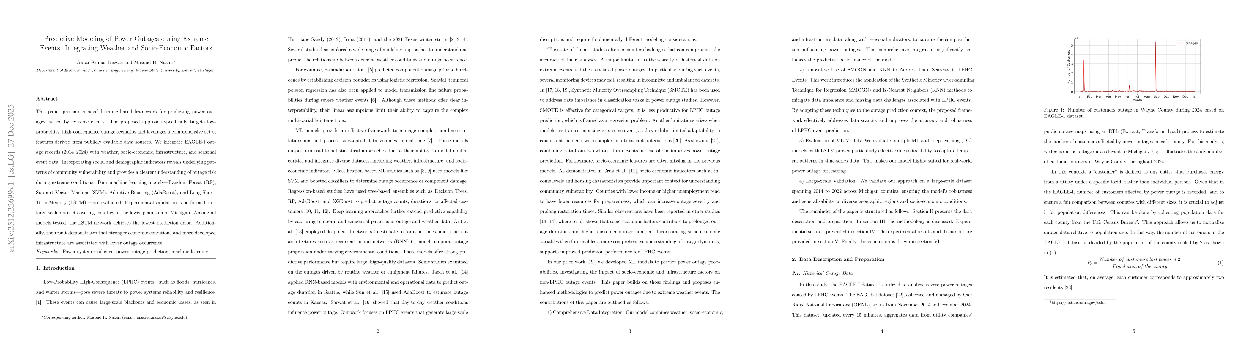 Thumbnail for Predictive Modeling of Power Outages during Extreme Events: Integrating Weather and Socio-Economic Factors