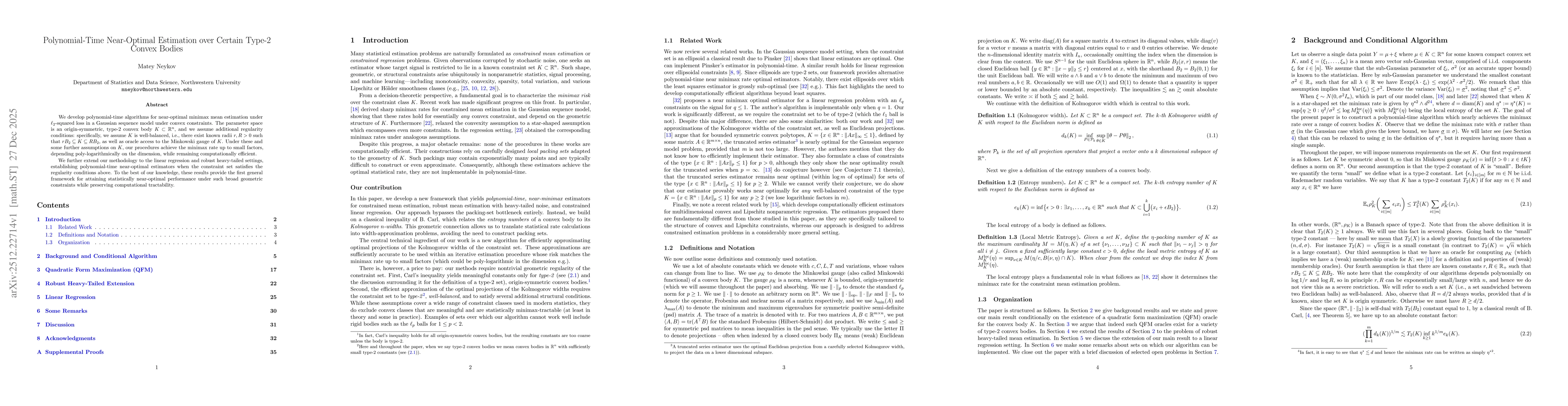 Thumbnail for Polynomial-Time Near-Optimal Estimation over Certain Type-2 Convex Bodies