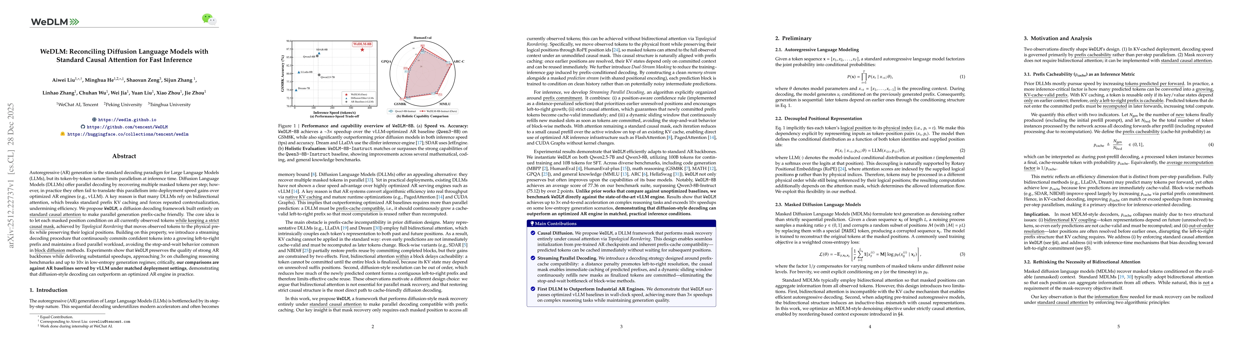 Thumbnail for WeDLM: Reconciling Diffusion Language Models with Standard Causal Attention for Fast Inference
