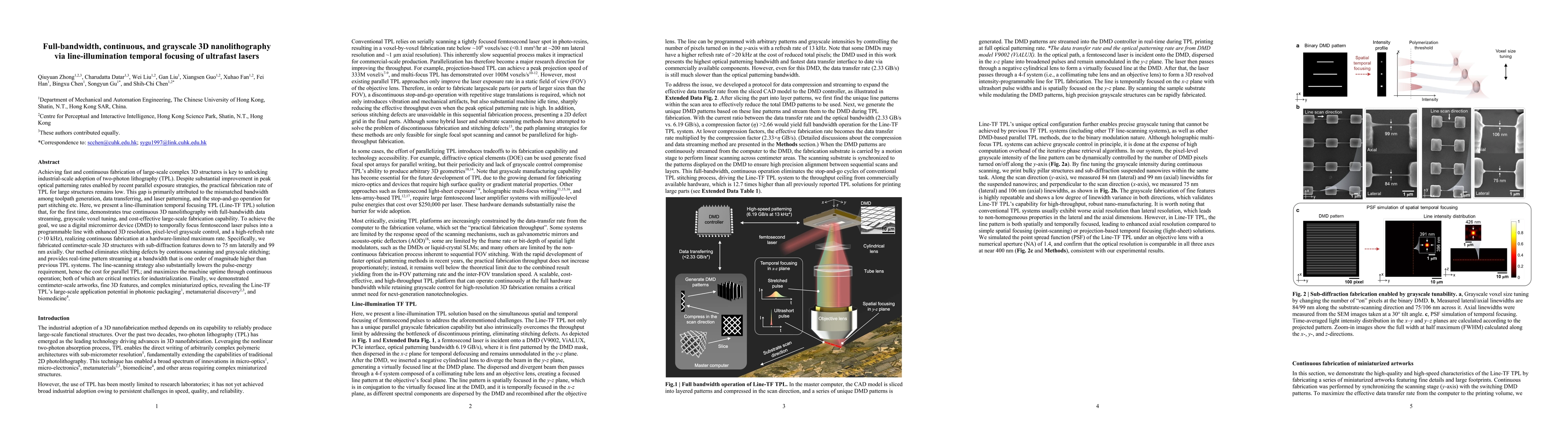 Thumbnail for Full-bandwidth, continuous, and grayscale 3D nanolithography via line-illumination temporal focusing of ultrafast lasers