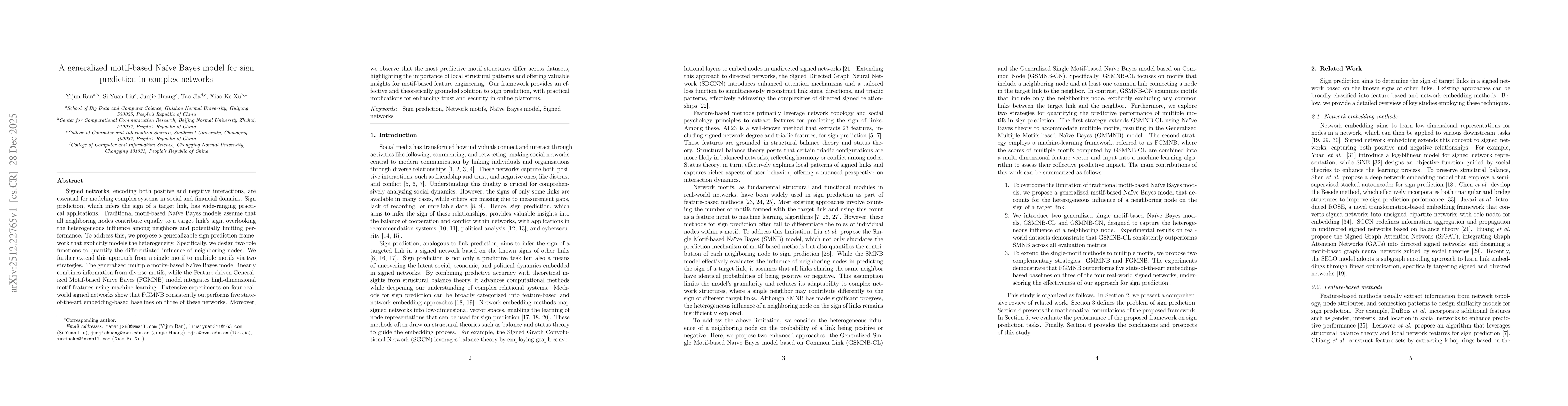 Thumbnail for A generalized motif-based Naïve Bayes model for sign prediction in complex networks