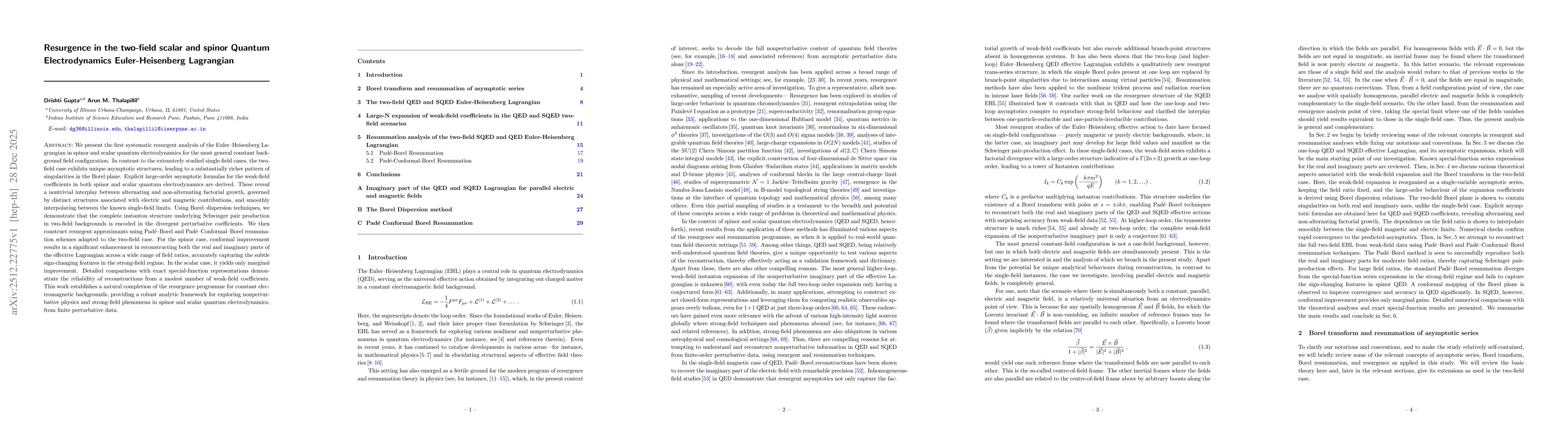 Thumbnail for Resurgence in the two-field scalar and spinor Quantum Electrodynamics Euler-Heisenberg Lagrangian