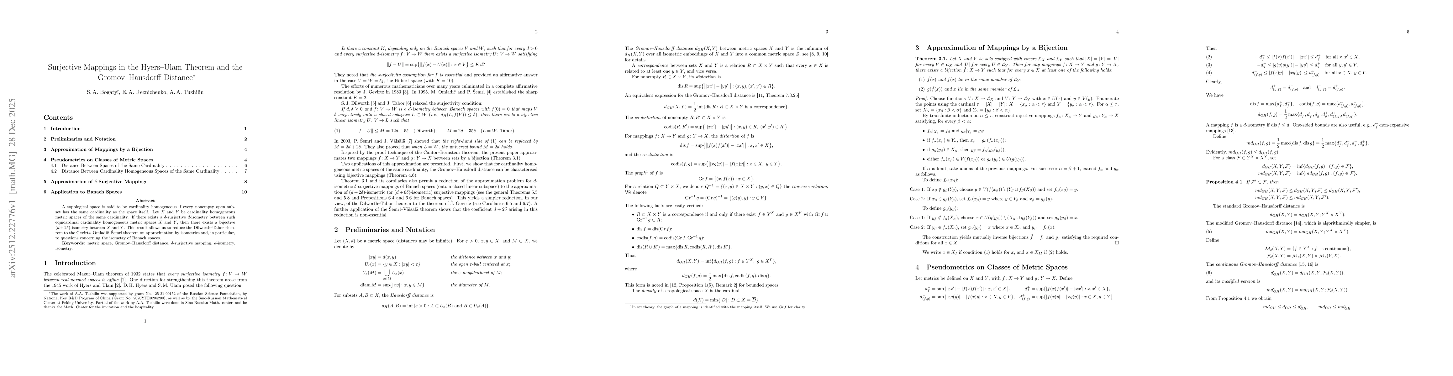 Thumbnail for Surjective Mappings in the Hyers--Ulam Theorem and the Gromov--Hausdorff Distance
