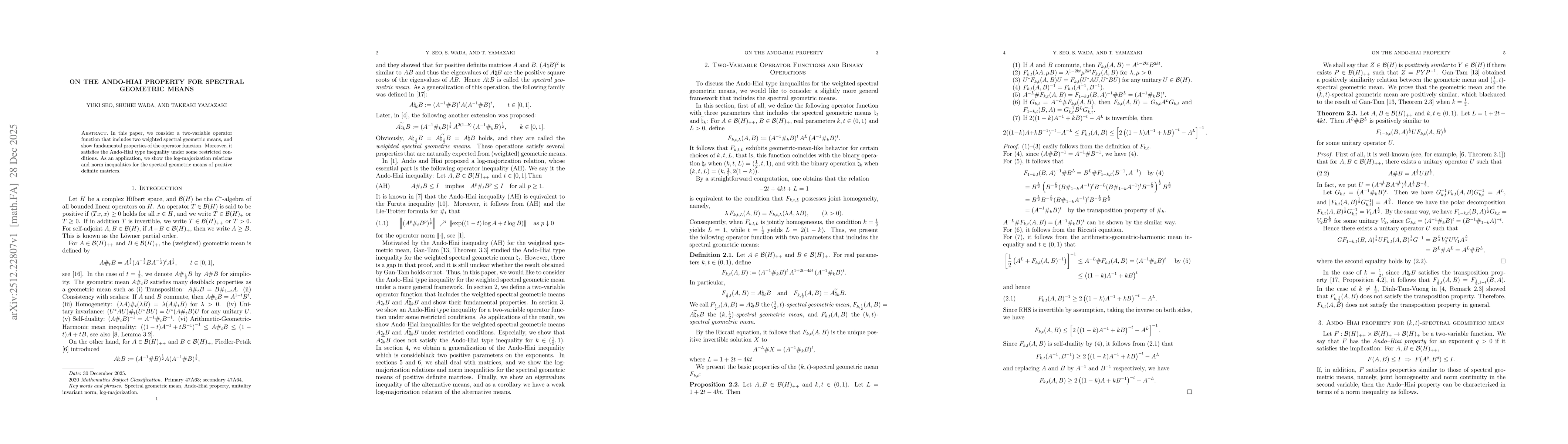 Thumbnail for On the Ando-Hiai property for spectral geometric means