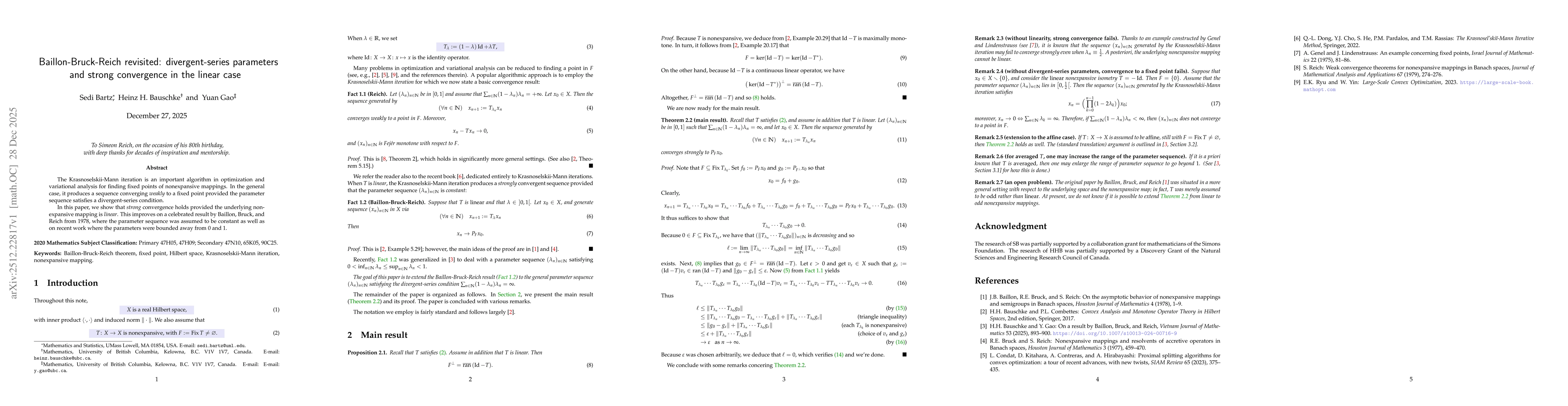 Thumbnail for Baillon-Bruck-Reich revisited: divergent-series parameters and strong convergence in the linear case