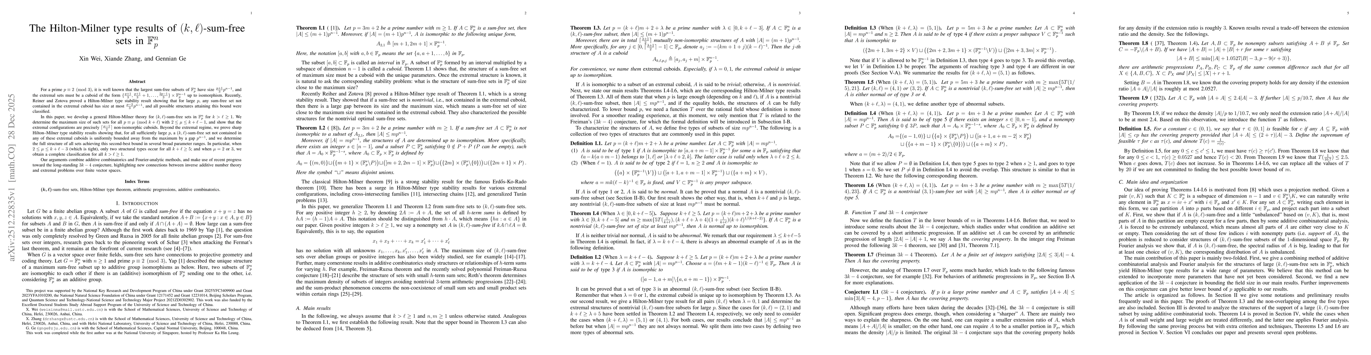Thumbnail for The Hilton-Milner type results of $(k, \ell)$-sum-free sets in $\mathbb F_p^n$