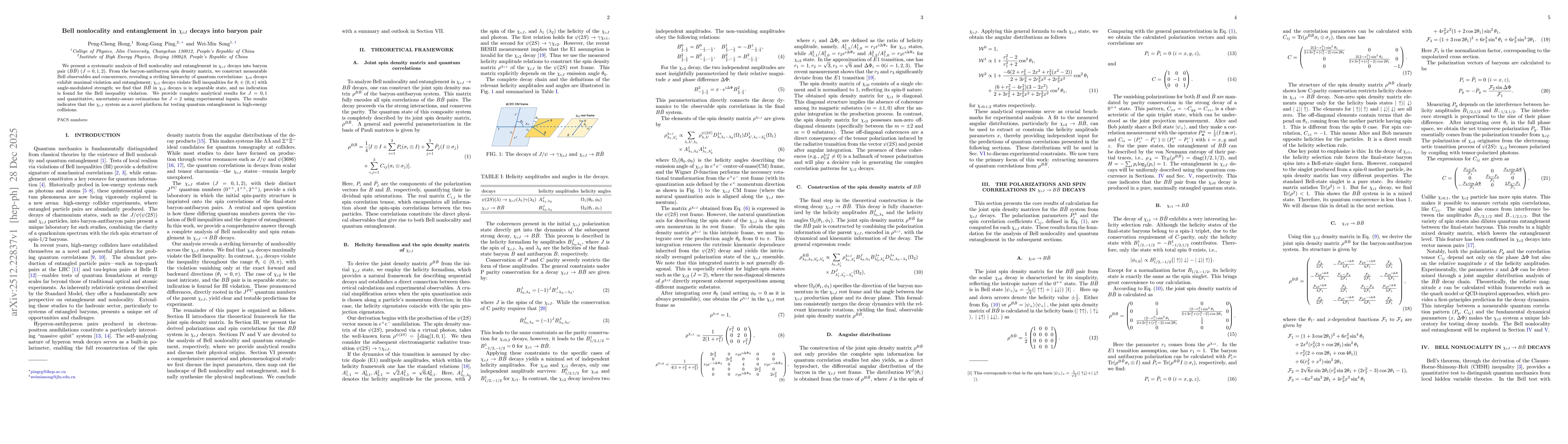 Thumbnail for Bell nonlocality and entanglement in $χ_{cJ}$ decays into baryon pair