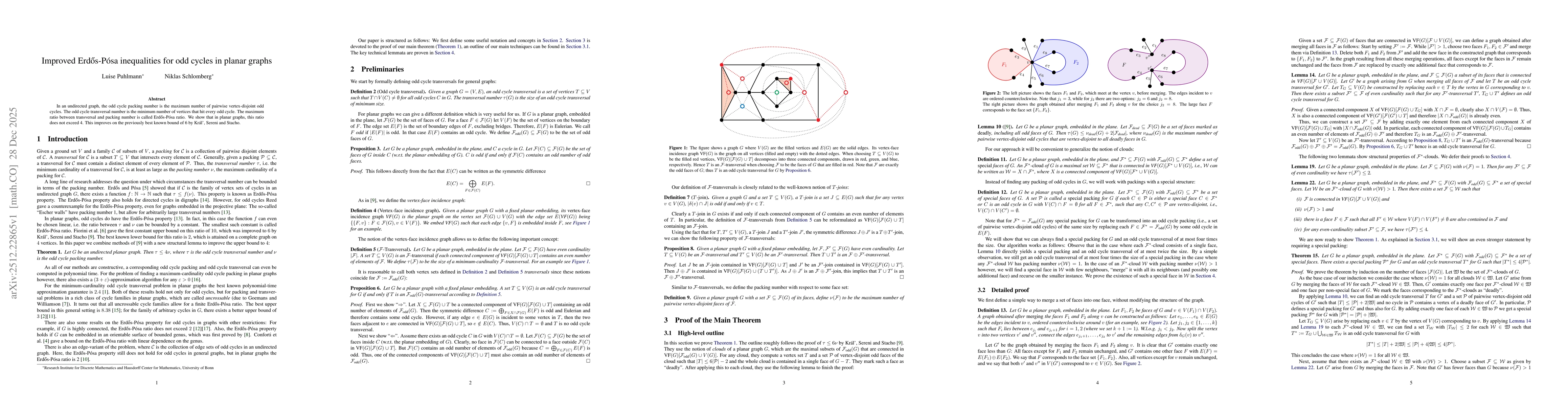 Thumbnail for Improved Erdős-Pósa inequalities for odd cycles in planar graphs