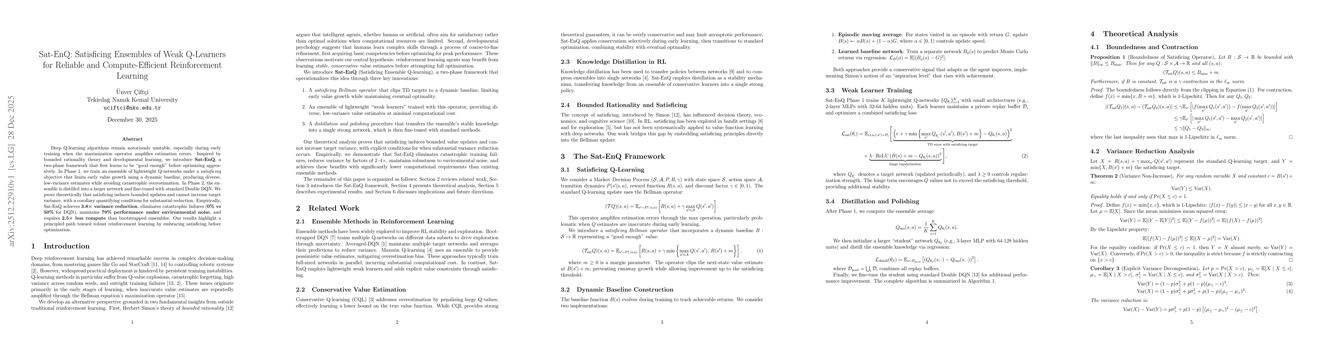 Thumbnail for Sat-EnQ: Satisficing Ensembles of Weak Q-Learners for Reliable and Compute-Efficient Reinforcement Learning
