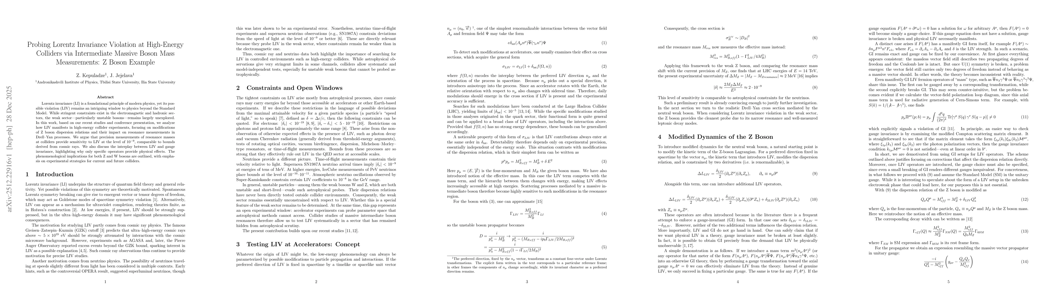 Thumbnail for Probing Lorentz Invariance Violation at High-Energy Colliders via Intermediate Massive Boson Mass Measurements: Z Boson Example