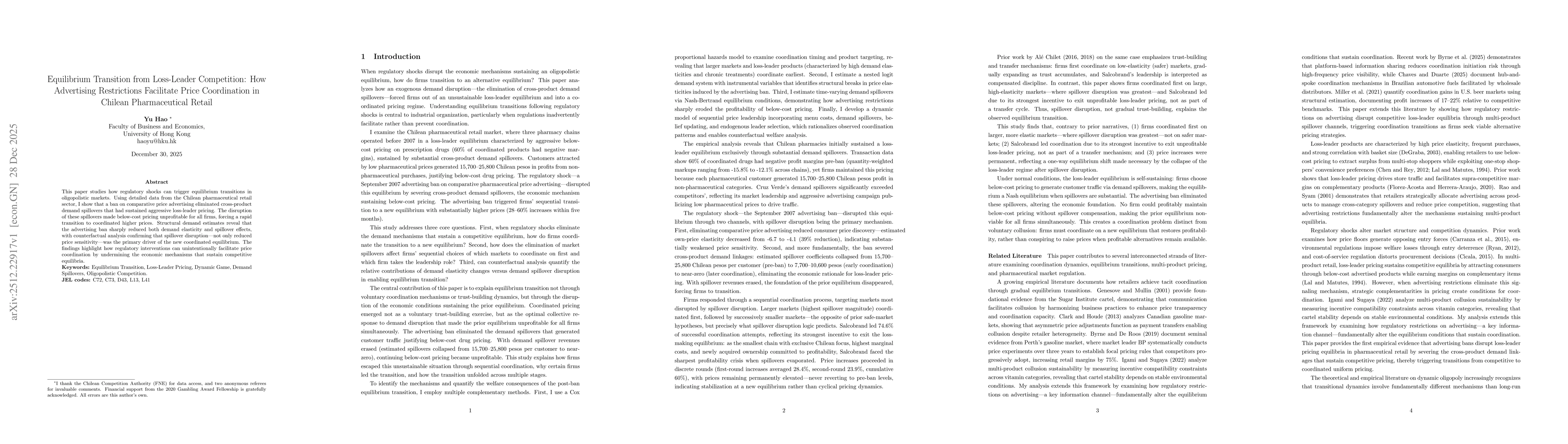 Thumbnail for Equilibrium Transition from Loss-Leader Competition: How Advertising Restrictions Facilitate Price Coordination in Chilean Pharmaceutical Retail