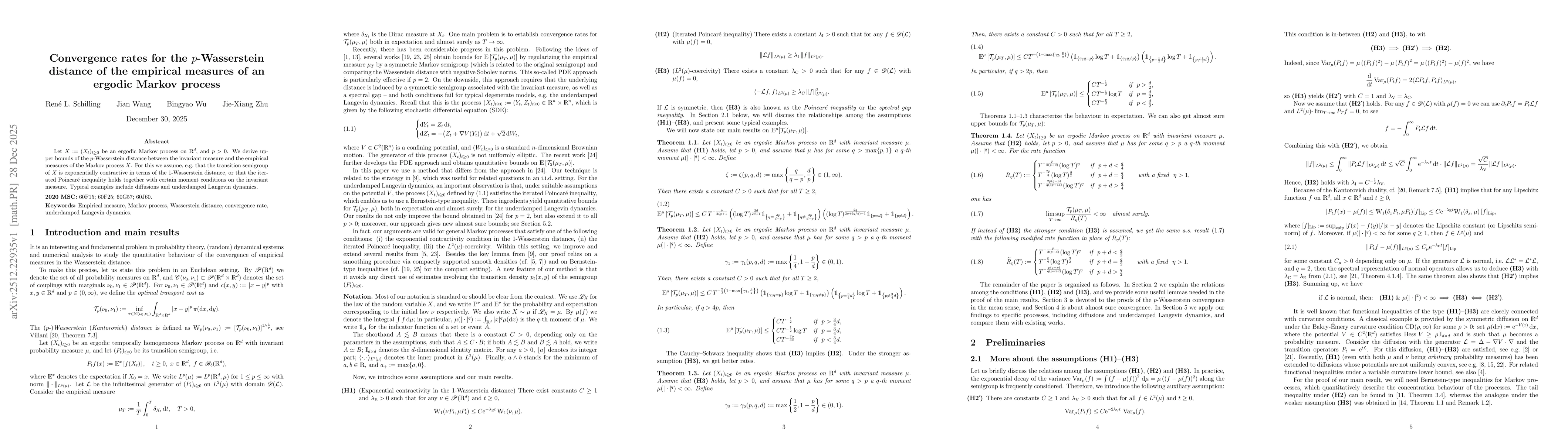 Thumbnail for Convergence rates for the $p$-Wasserstein distance of the empirical measures of an ergodic Markov process
