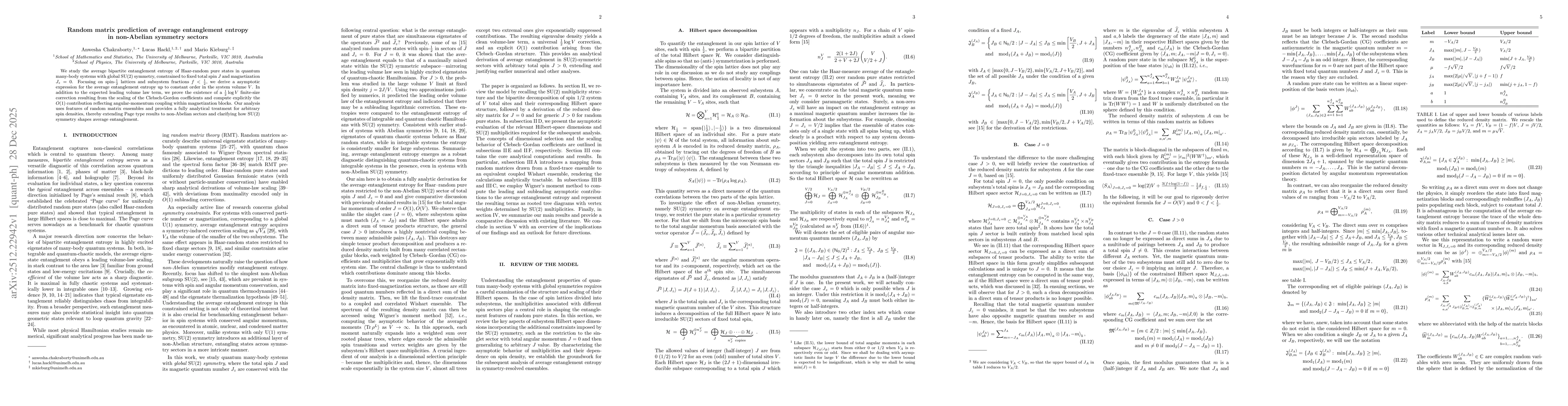 Thumbnail for Random matrix prediction of average entanglement entropy in non-Abelian symmetry sectors