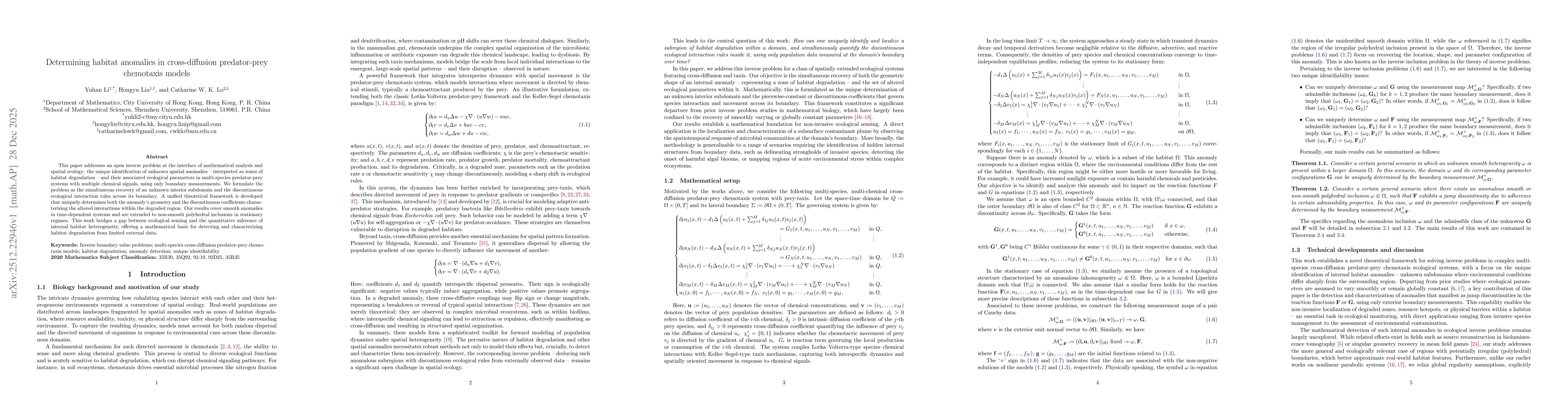 Thumbnail for Determining habitat anomalies in cross-diffusion predator-prey chemotaxis models