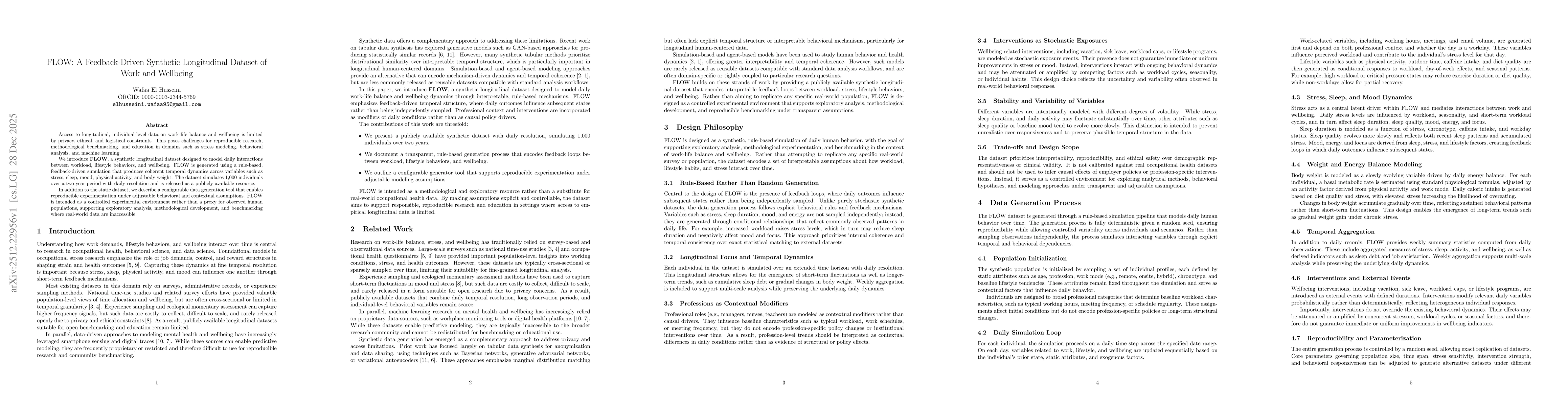 Thumbnail for FLOW: A Feedback-Driven Synthetic Longitudinal Dataset of Work and Wellbeing