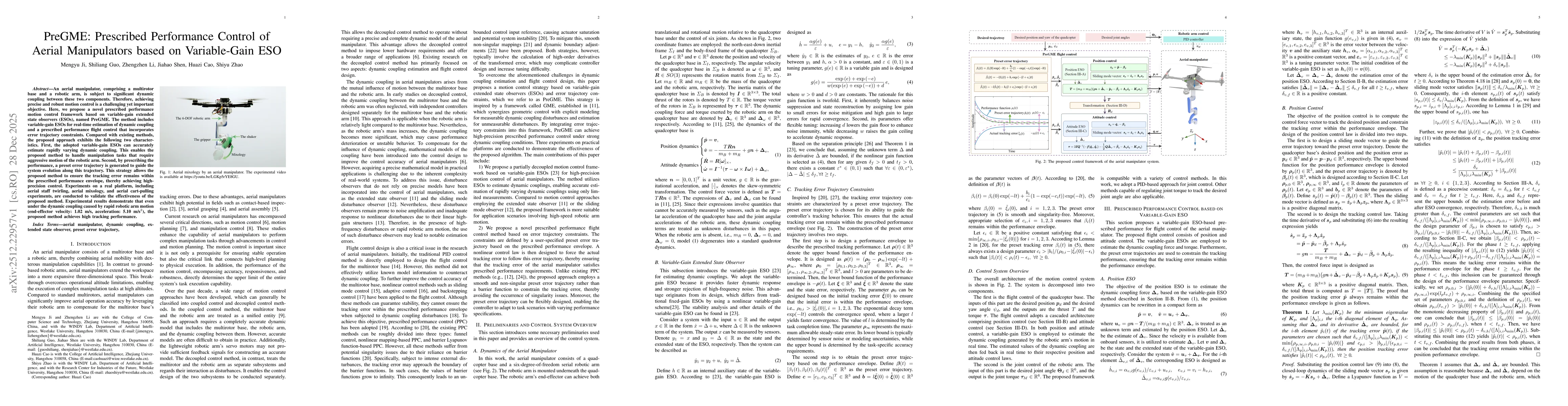 Thumbnail for PreGME: Prescribed Performance Control of Aerial Manipulators based on Variable-Gain ESO