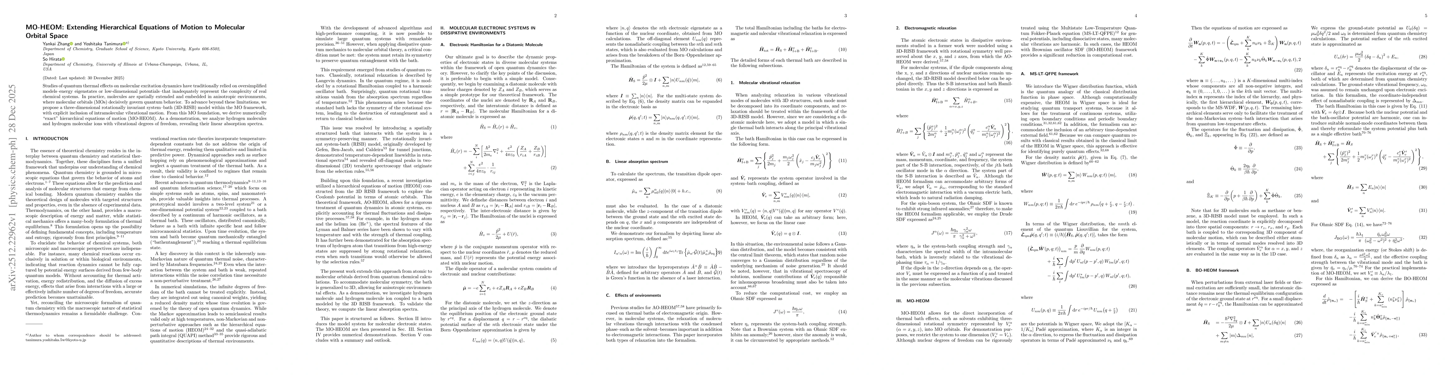 Thumbnail for MO-HEOM: Extending Hierarchical Equations of Motion to Molecular Orbital Space