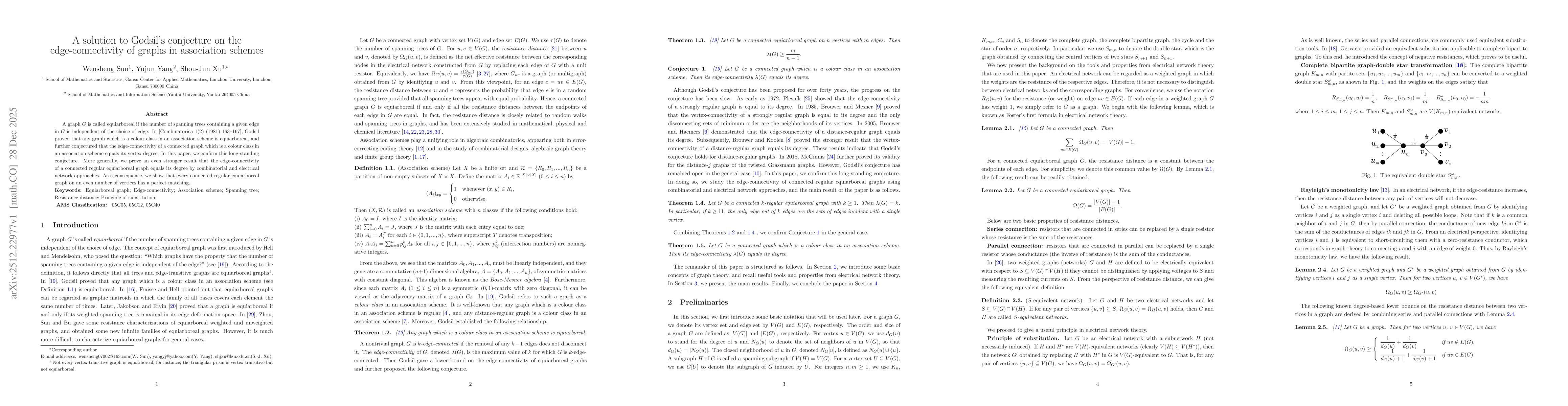 Thumbnail for A solution to Godsil's conjecture on the edge-connectivity of graphs in association schemes