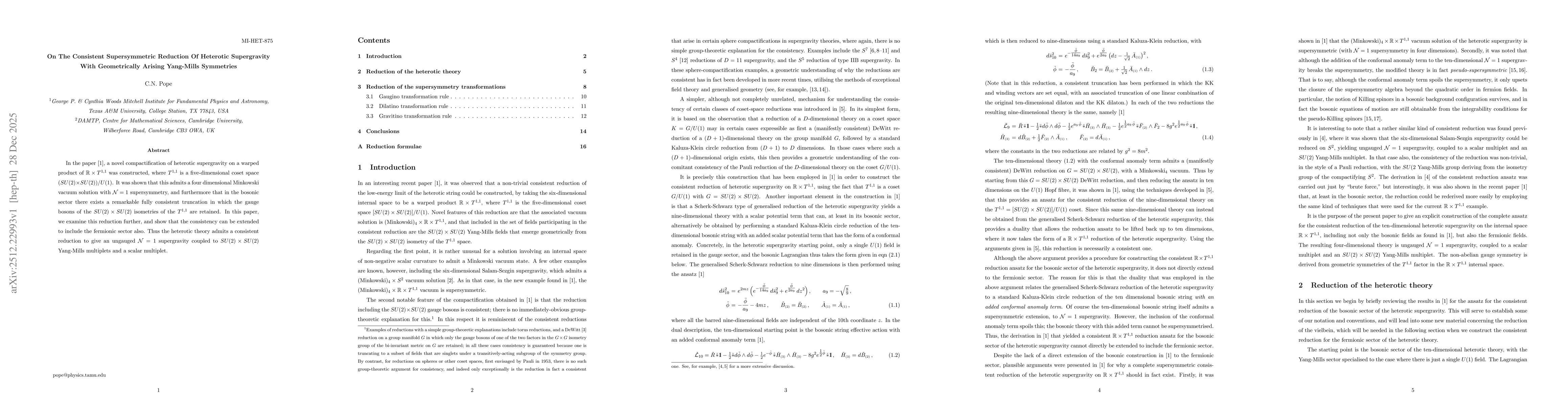 Thumbnail for On The Consistent Supersymmetric Reduction Of Heterotic Supergravity With Geometrically Arising Yang-Mills Symmetries